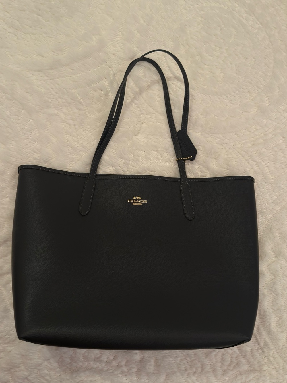 Coach Black Pebbled Leather Shoulder Tote with Gold Logo- City Tote